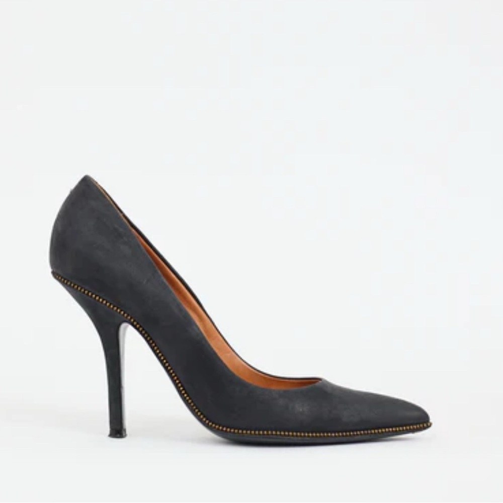 Givenchy Women Blue Black Suede Leather Bronze Zipper Pointed Pump Heel 37 / 7